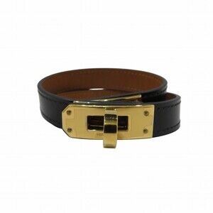 HERMES Gold Leather Charm Bracelet